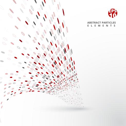 Abstract red and gray particles elements distort on white background. vector