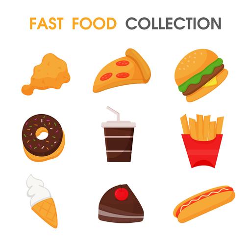 Junk food or fast food Collection set. vector