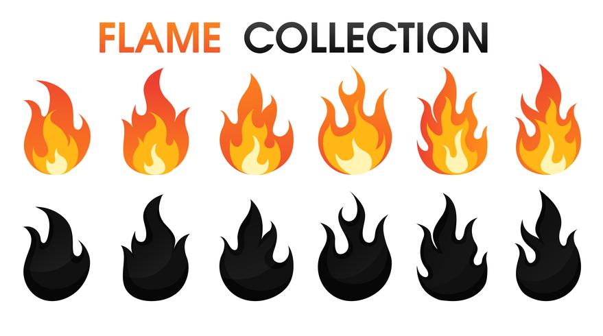 Fire flame collection flat cartoon style. vector illustration.Print