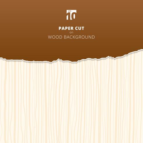 Brown paper cut on wood background and texture. vector