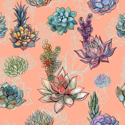 Seamless pattern with succulents . Graphics. Watercolor. Vector