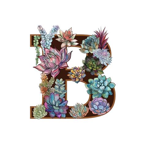 Letter B. Succulents. Alphabet. Watercolor. Graphics. vector
