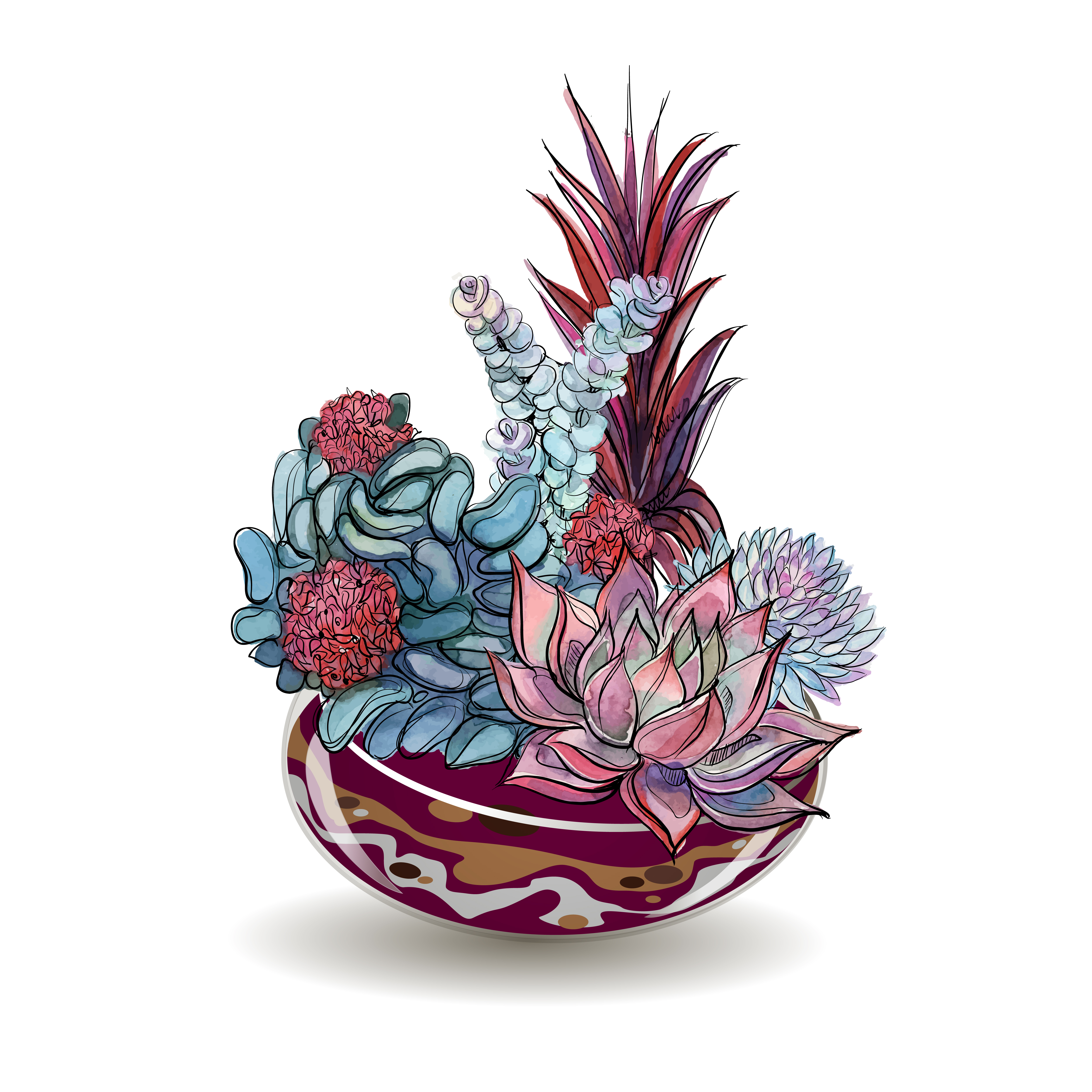 Download Succulents in glass aquariums. Colored sand. Flower decorative compositions. Graphics ...