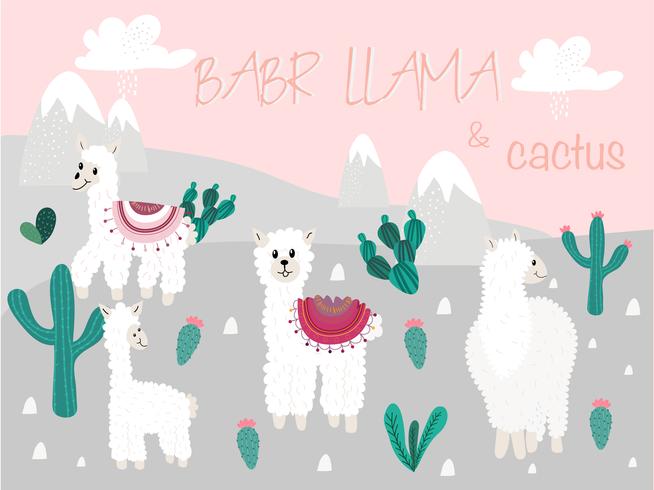 Llama y Cactus Clipart Bundle, No Drama Llamas Graphics Set. vector