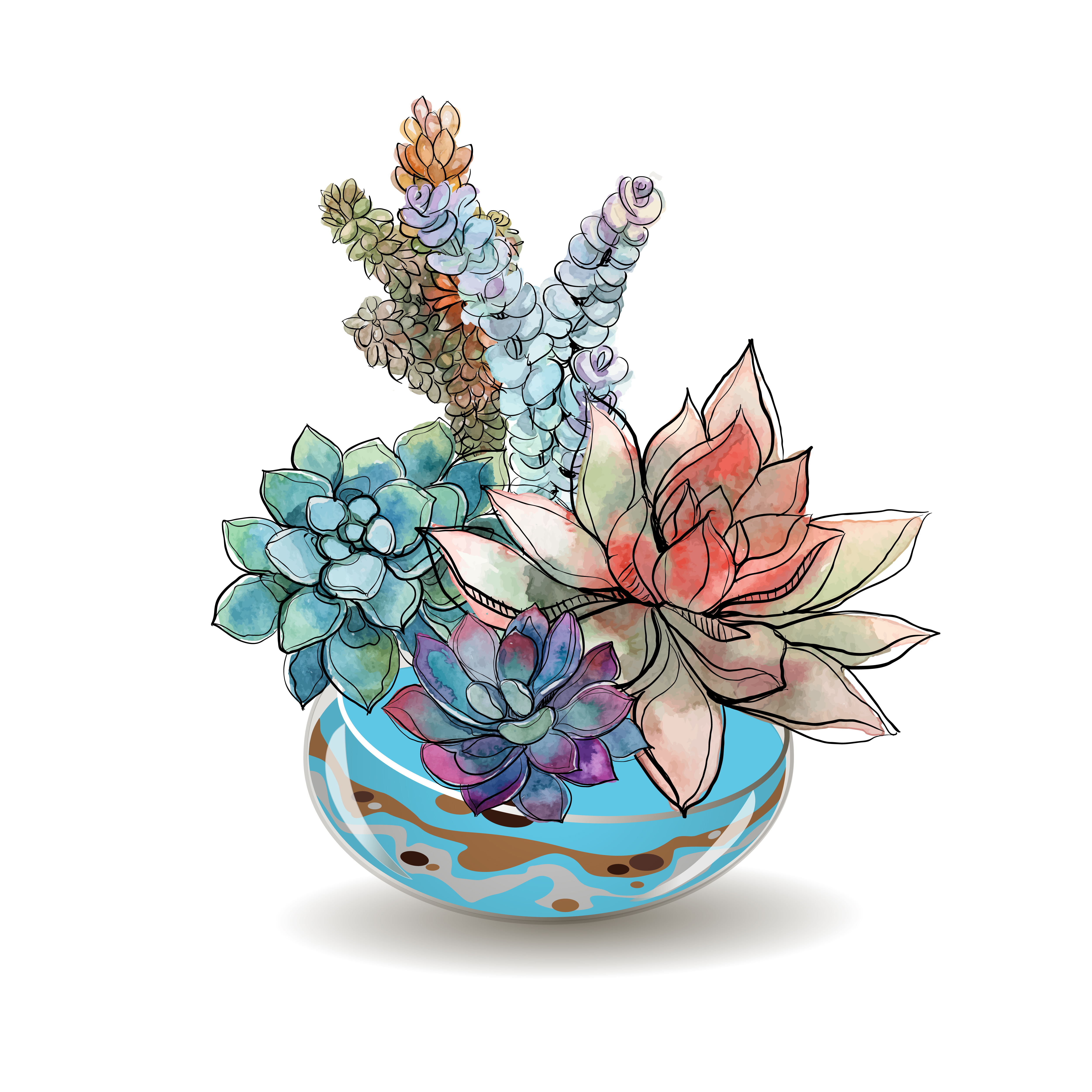 Download Succulents in glass aquariums. Colored sand. Flower decorative compositions. Graphics ...