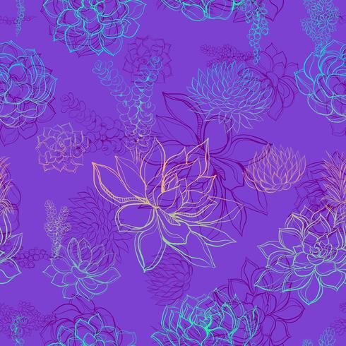 Seamless pattern with succulents. Rainbow. Graphics. Watercolor. vector