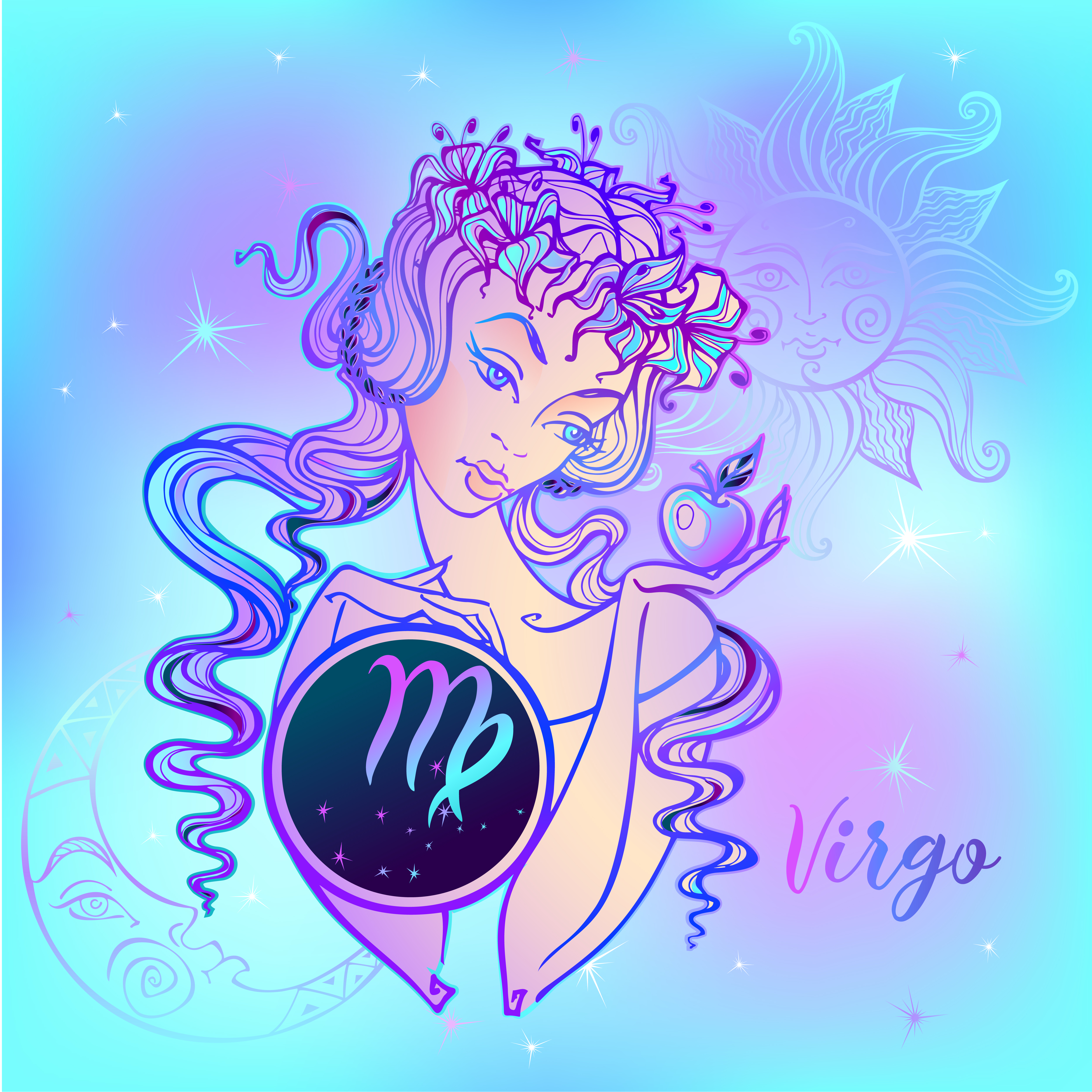 Virgo Zodiac Sign Artwork Beautiful Girl Face Horoscope Symbol Star Sign  Vector Illustration Stock Illustration  Download Image Now  iStock