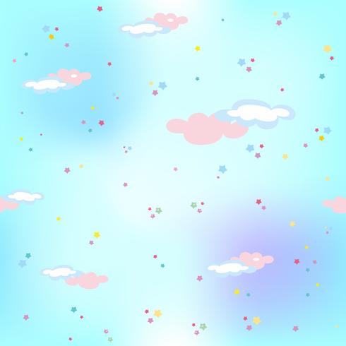 Blue sky with stars and clouds.Magic. Seamless pattern. Vector. vector