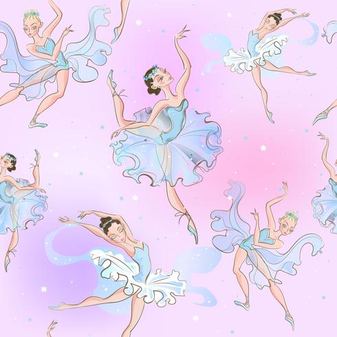 Ballerinas. Seamless pattern. Little princess. Vector illustration.