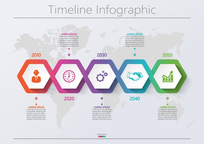 Visualización de datos empresariales. Iconos de infografía timeline diseñados para la plantilla de fondo abstracto. vector