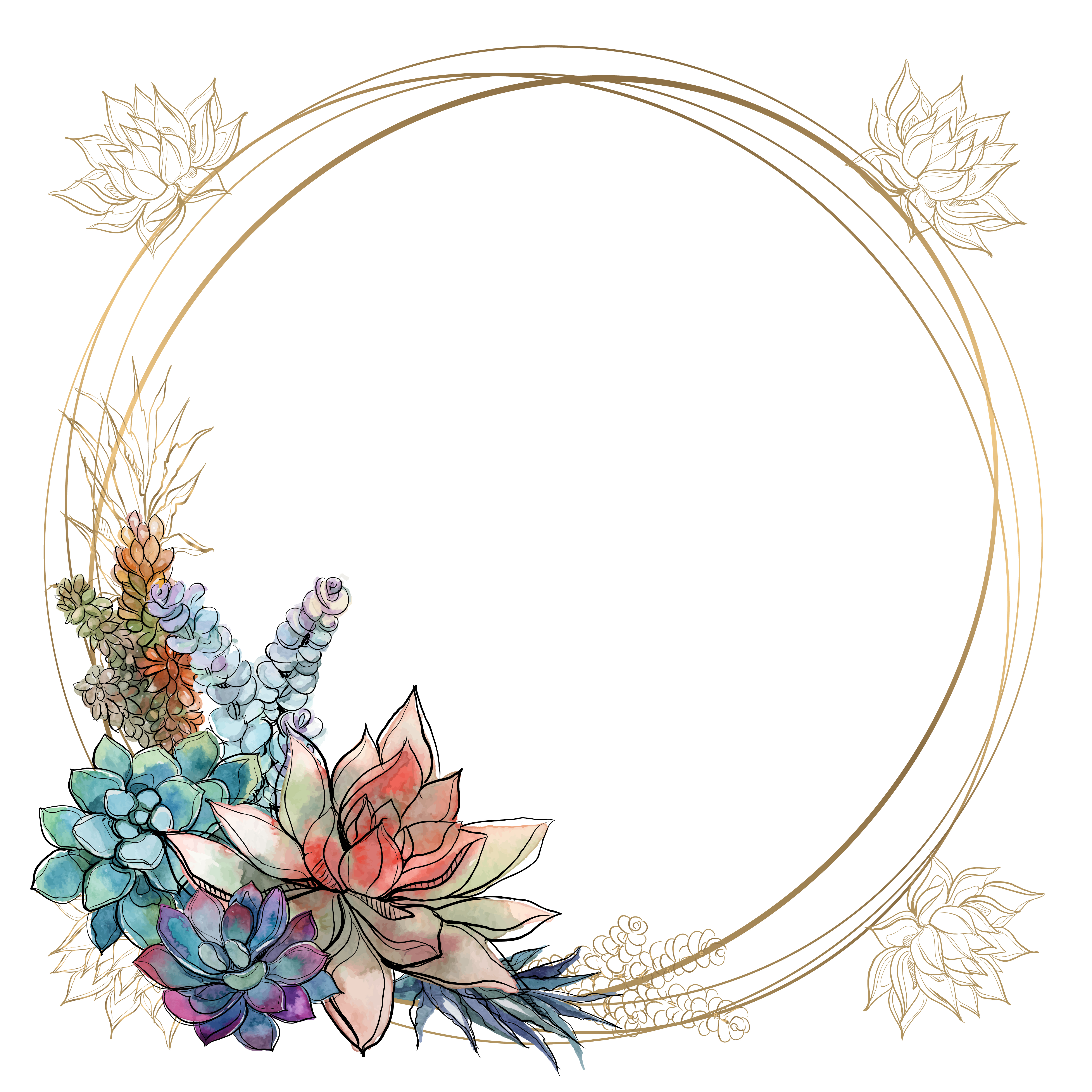 Download The frame is round. Gold frame with succulents flowers ...