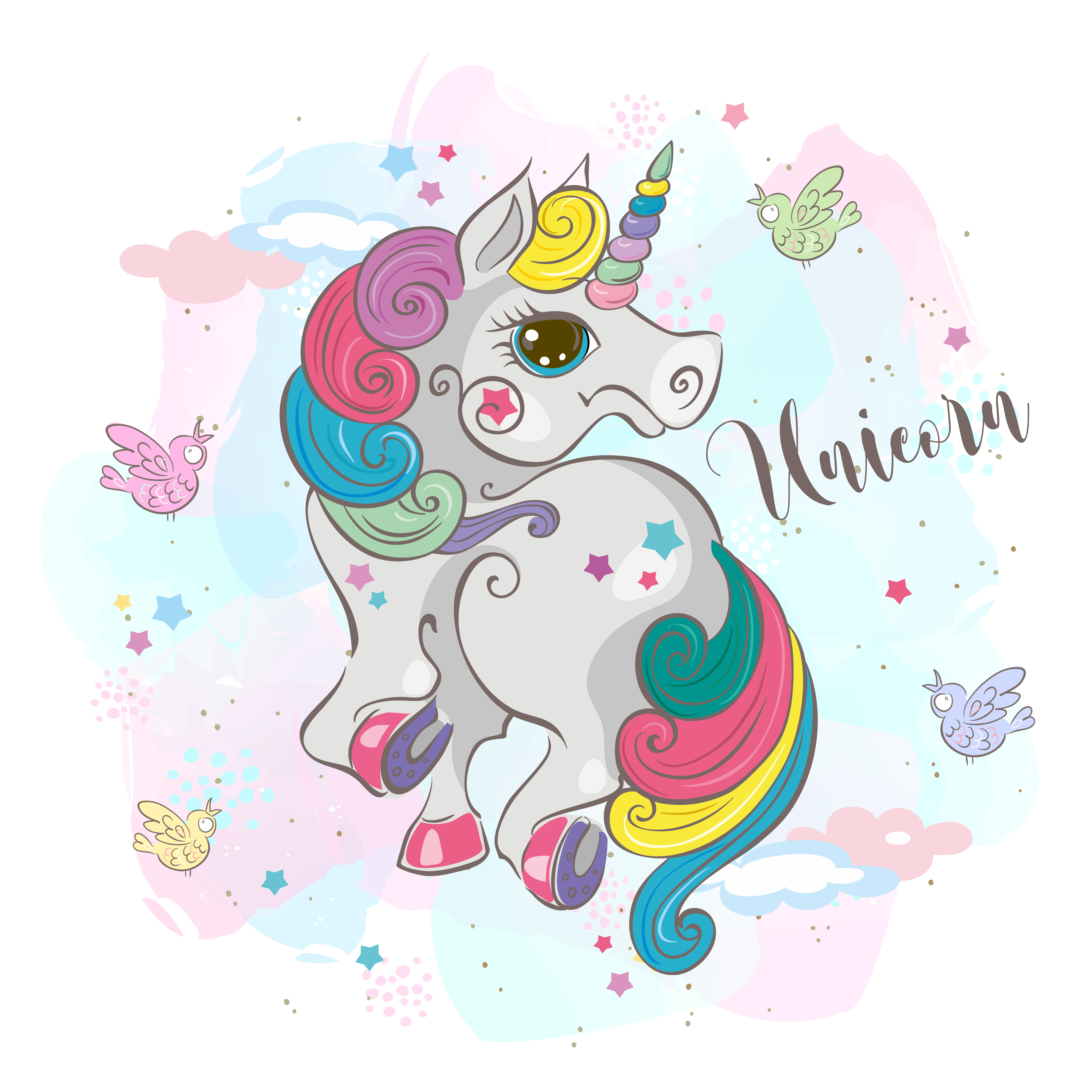 Unicornios mágicos. bebé pequeños animales de cuento de hadas pony caballo  personajes de color rosa con arco iris para niñas. ilustración unicornio  caballo, poni mágico, arco iris de cuento de hadas