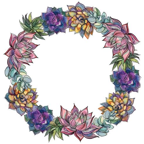 Wreath of succulents. Watercolor. Vector illustration