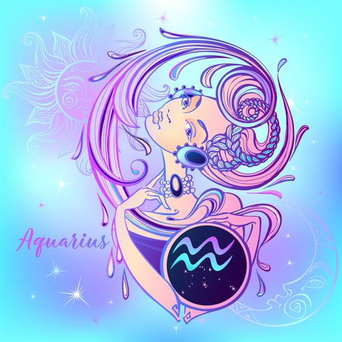 Signo del zodiaco Acuario una hermosa niña. Horóscopo. Astrología. Vector. vector