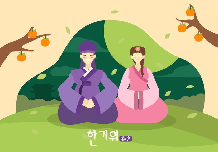 Happy Chuseok Couple Character Vector Illustration