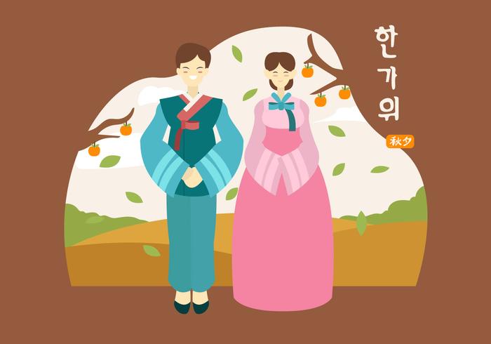 Feliz Chuseok Vector ilustración de personaje plano