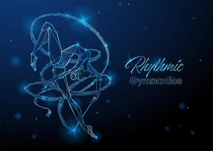 Rhythmic gymnastics. A gymnast with a ribbon. Futuristic neon glowing illustration. Vector