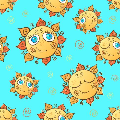 Cheerful children's seamless pattern with suns. Vector