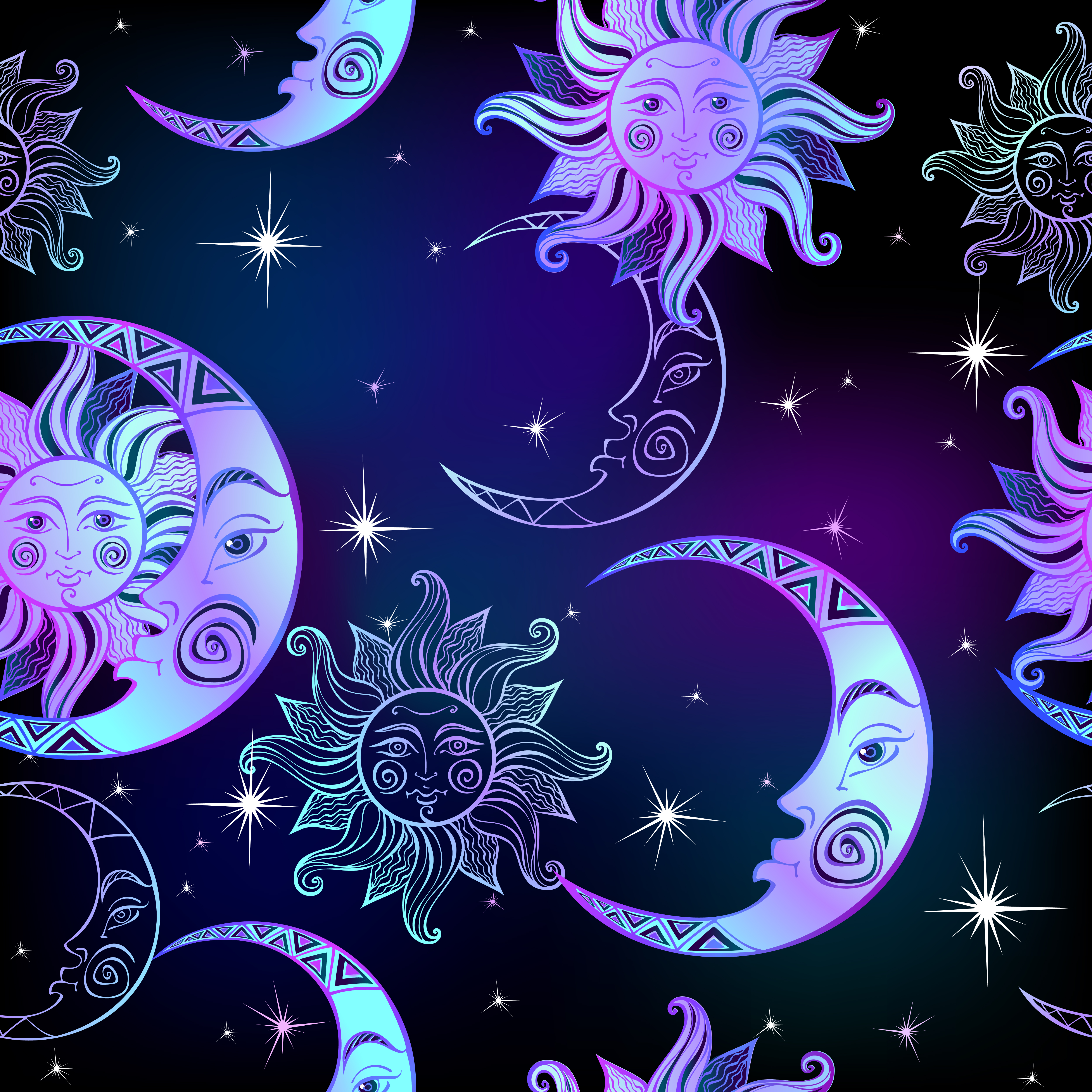 Seamless Pattern Sun Moon And Stars Space Background Night Sky A