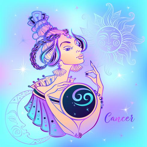 Zodiac sign Cancer beautiful girl. Horoscope. Astrology. vector