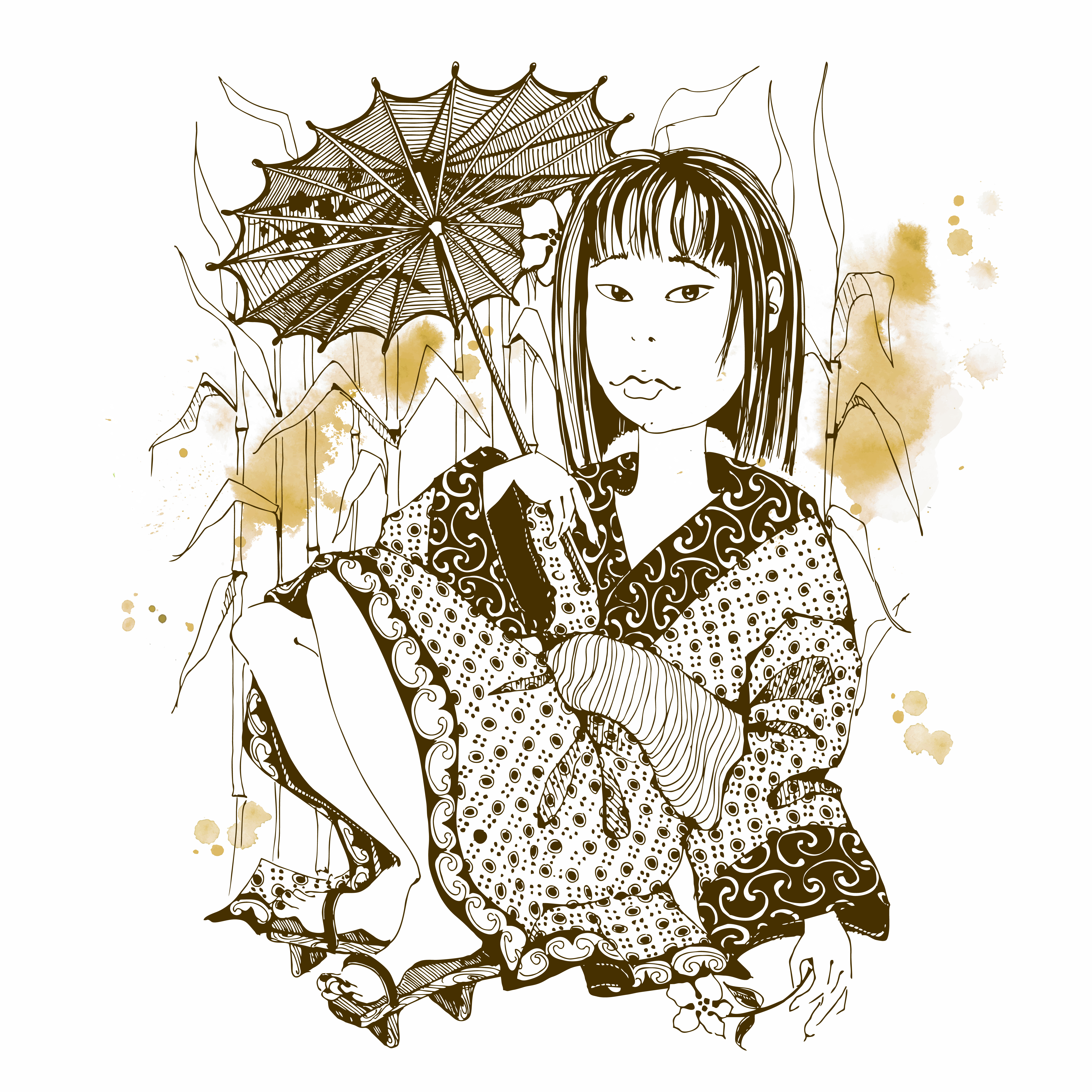 Japanese Girl In Kimono With Umbrella Vector Download Free