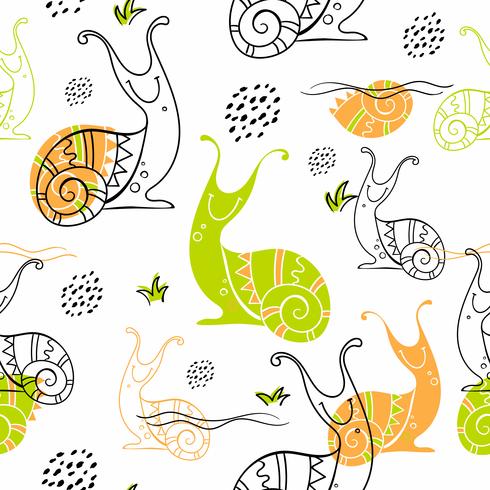 Snails.Seamless pattern in Scandinavian style. Doodles. Vector