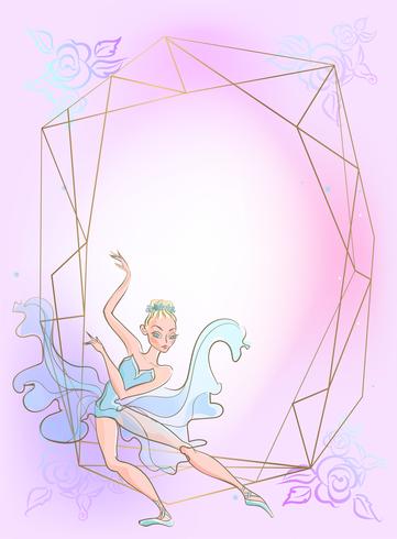 Gold frame with a ballerina against a pink background. Vector. vector