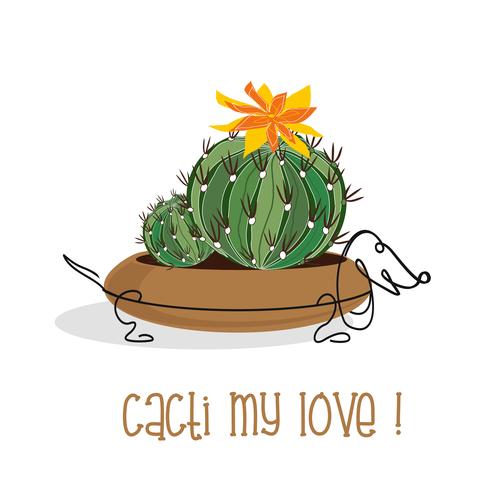 Blooming cactus in a pot in the form of a dog. Vector