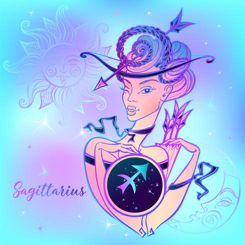 Zodiac sign Sagittarius a beautiful girl. Horoscope. Astrology. Vector ...