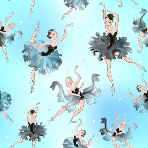 Ballerinas. Seamless pattern. Little princess. Vector illustration.