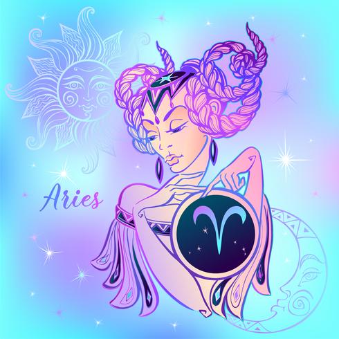 Zodiac sign Aries a beautiful girl. Horoscope. Astrology. Vector ...