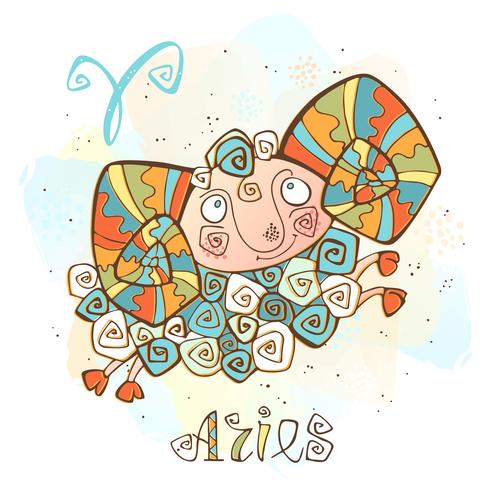 Children's horoscope icon. Zodiac for kids. Aries sign . Vector. Astrological symbol as cartoon character. vector