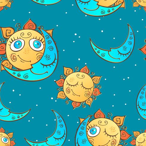 Seamless pattern with sun and moon for children . Vector. vector