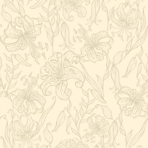 Seamless pattern. lilies on a vanilla background. Vector