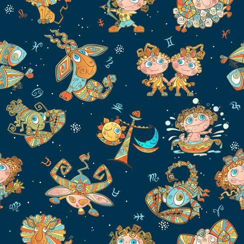 Seamless pattern with zodiac signs for kids. Vector. zodiac circles. vector