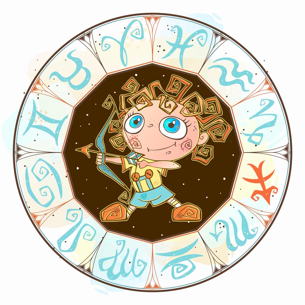 Zodiac for kids. Sagittarius. Cute style. Vector. 601083 Vector Art at
