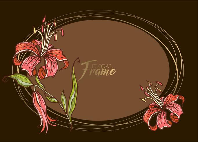 Festive elegant oval frame with flower Lily. Vector