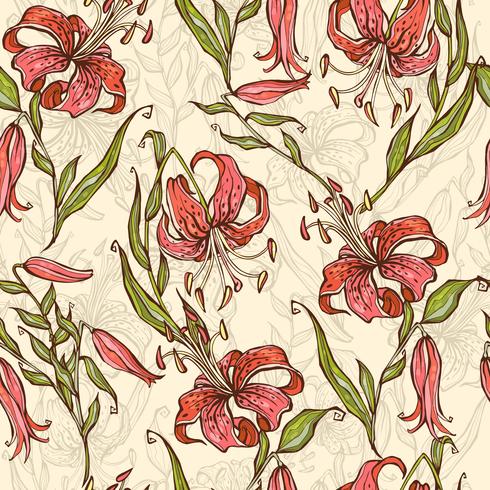 Seamless pattern with Tiger lilies. Vector illustration