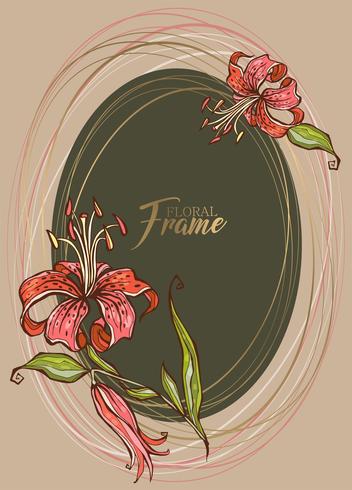 Festive elegant oval frame with flower Lily. Vector. vector