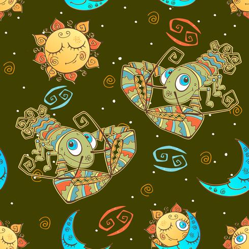 A fun seamless pattern for kids. Zodiac sign Cancer. Vector