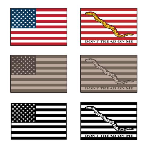 Estados Unidos y Dont Tread On Me, ilustración vectorial de una bandera a todo color, tonos de camuflaje del desierto y negro vector