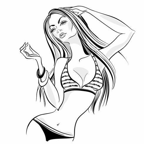 Girl model in swimsuit. Summer vibration. Vector