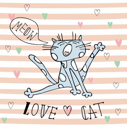 Funny cute cat meows. Cute style. Vector. vector