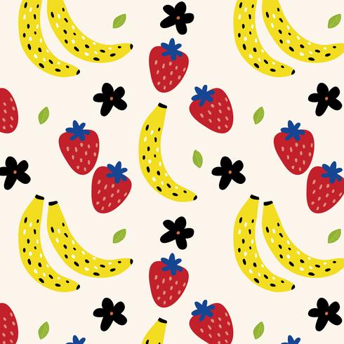 Summer Pattern with bananas and strawberries vector