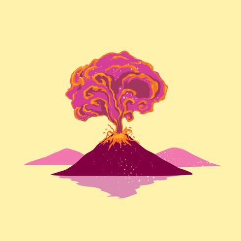 Erupción del volcán en la montaña vector