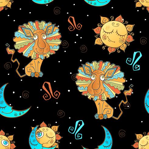 A fun seamless pattern for kids. Zodiac sign Leo. Vector. vector