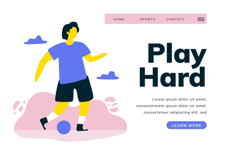 Soccer Landing Page With Soccer Player In Landscape vector