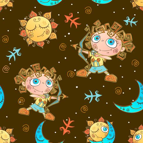 A fun seamless pattern for kids. Zodiac sign Sagittarius. Vector