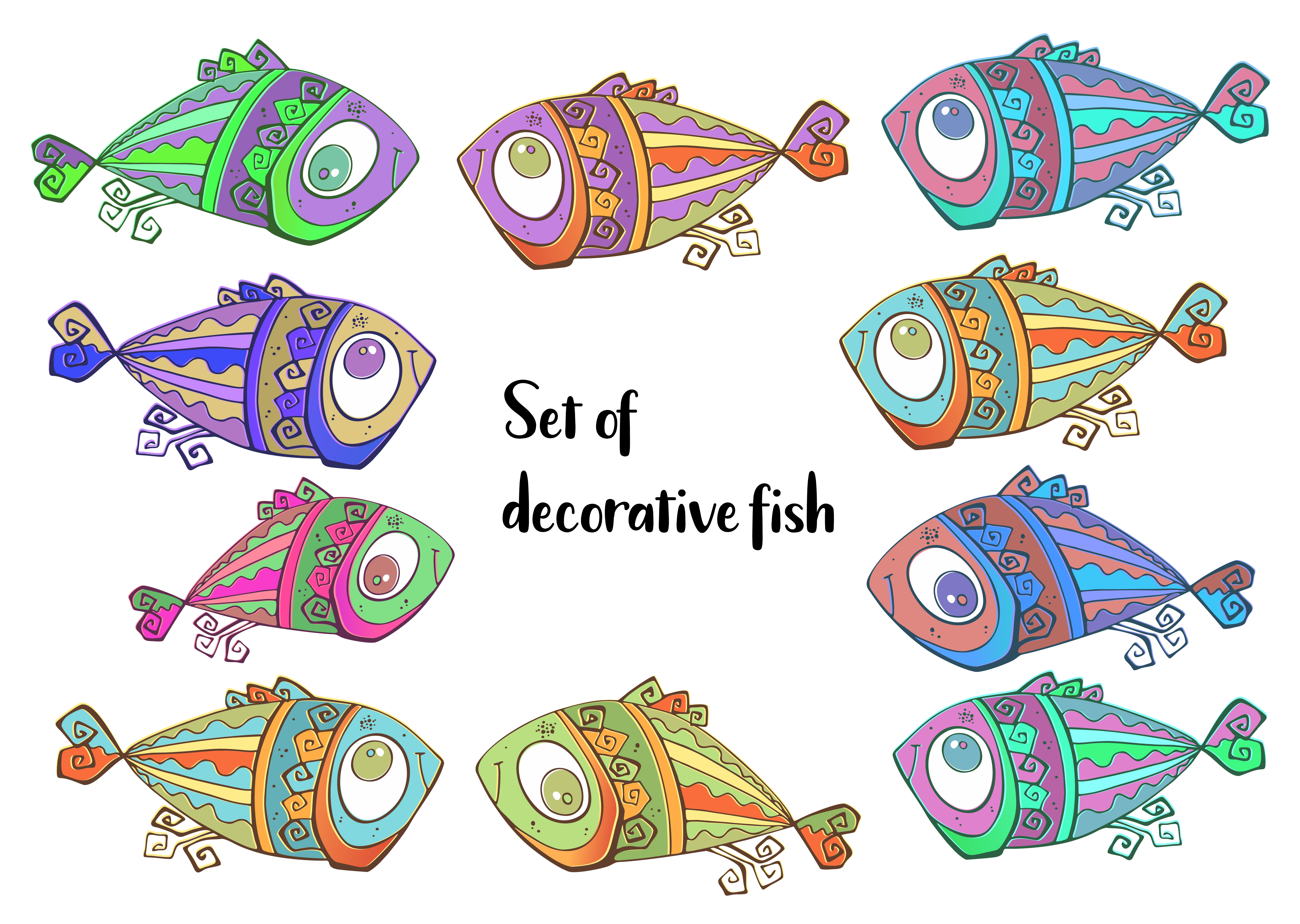 Download Decorative tropical fish. Set of fish. Vector. 601265 Vector Art at Vecteezy