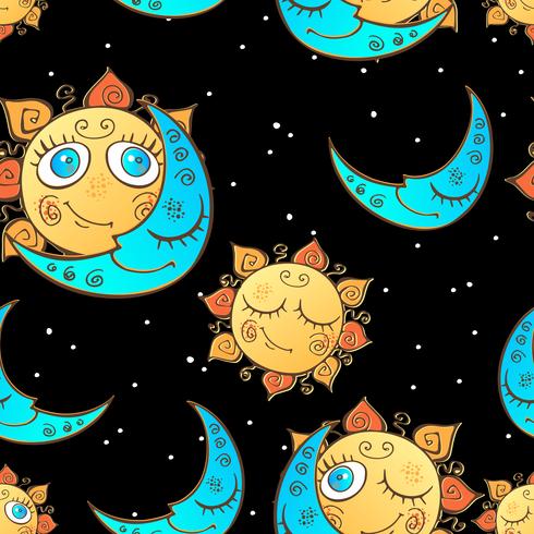 Seamless pattern with sun and moon for children . Vector